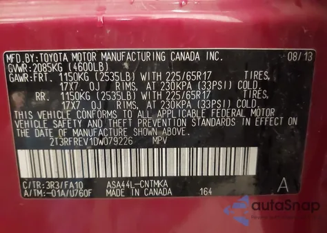 2013 Toyota Rav4 Xle from USA, damaged, VIN 2T3RFREV1DW079226